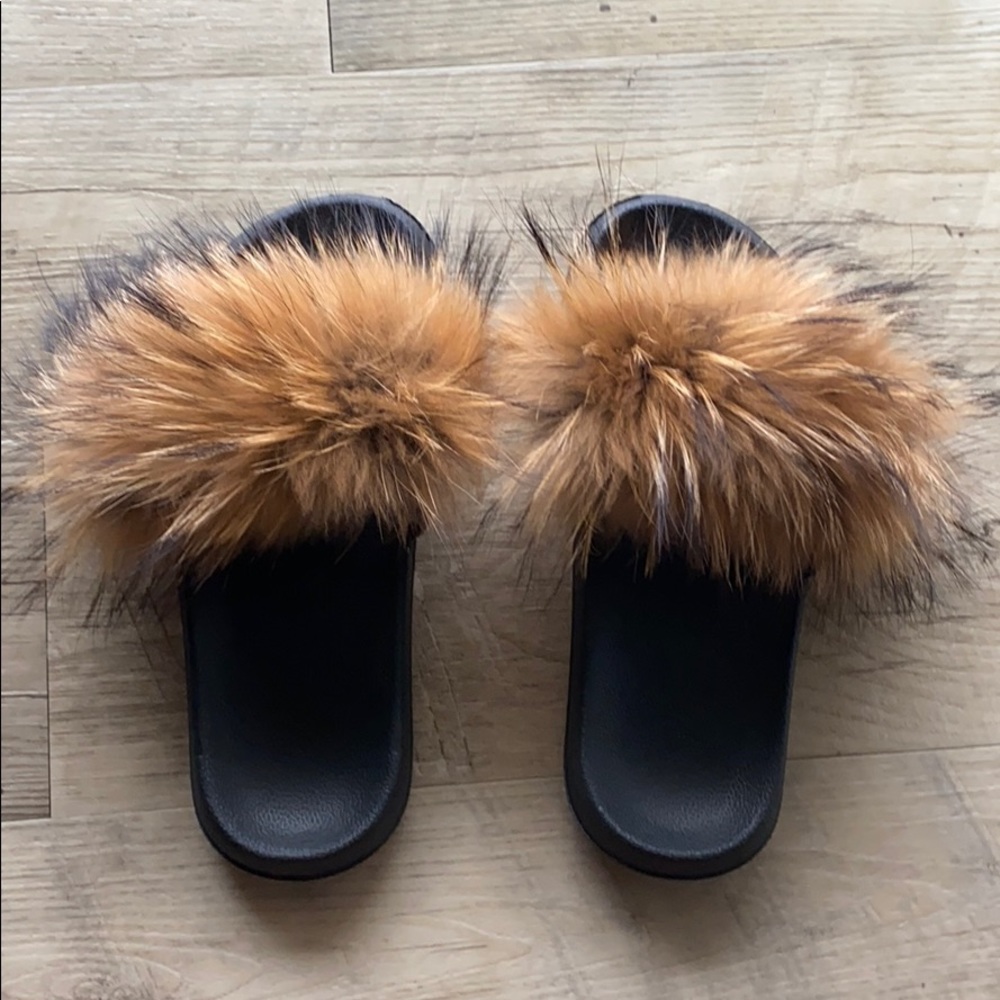Real Raccoon Fur Slides